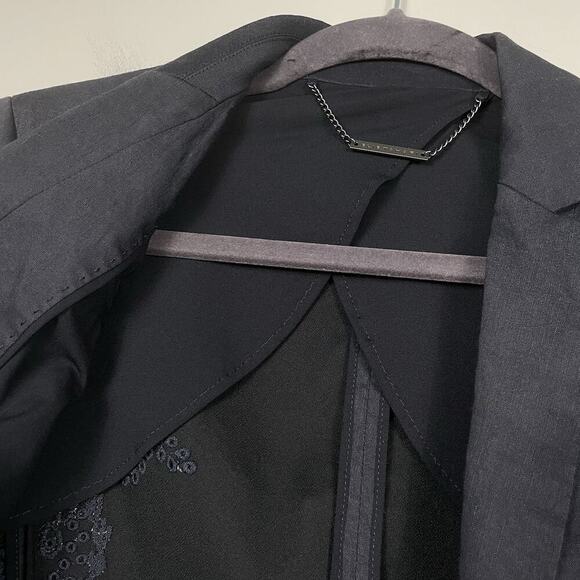 Elie Tahari Linen Blend Blazer Jacket Size 4 Navy Embroidered Eyelet Career Boho - Picture 11 of 11